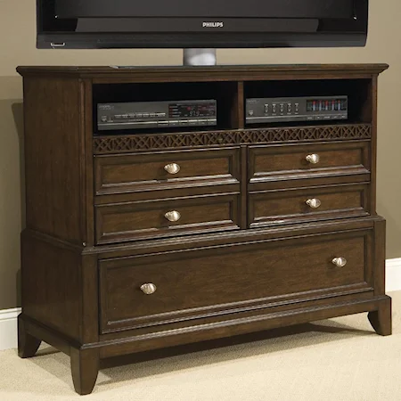 Media Chest with 3 Drawers and 2 Shelves in Dark Warm Cherry Finish